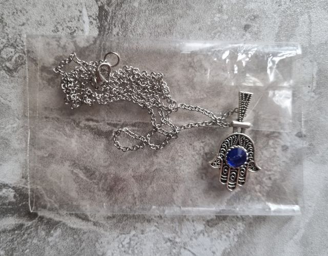 Colgante Mano Fátima azul plata