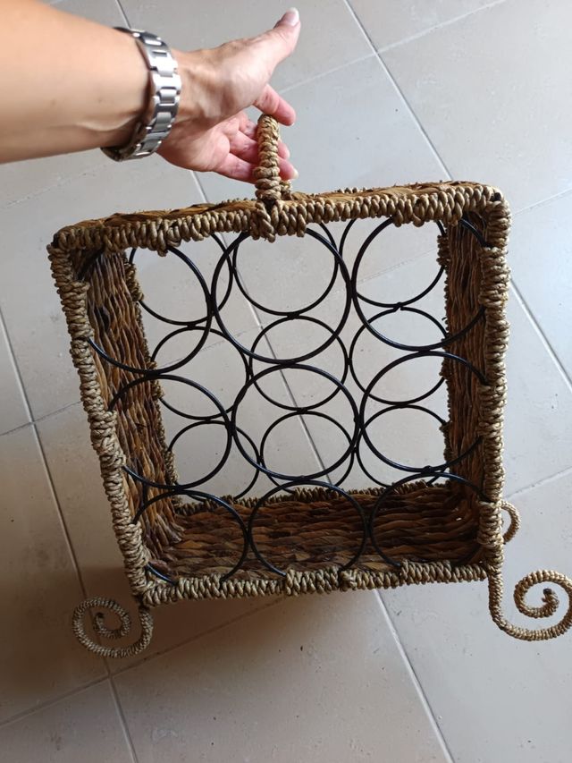 Botellero mimbre marrón - 12 botellas