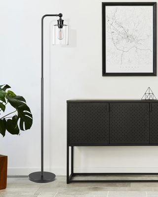 Lámpara de pie LED industrial negra-dorada 160cm