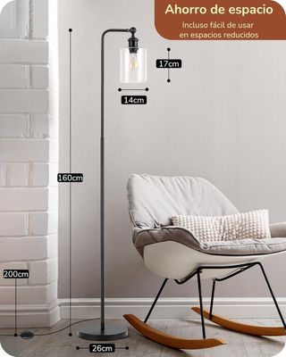 Lámpara de pie LED industrial negra-dorada 160cm