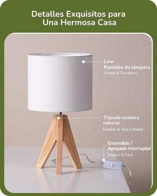 Juego 2 lámparas mesa led madera y lino vintage
