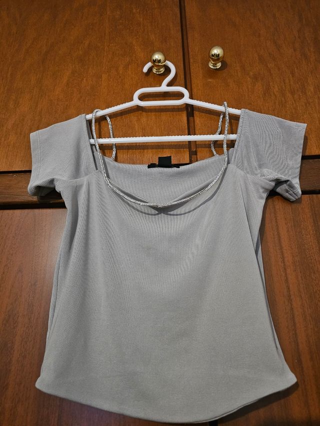 Top gris Amisu - Tirantes finos