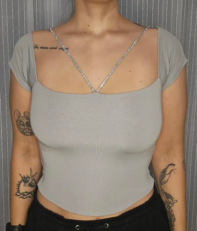 Top gris Amisu - Tirantes finos