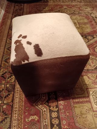 Puff piel potro - blanco y marrón