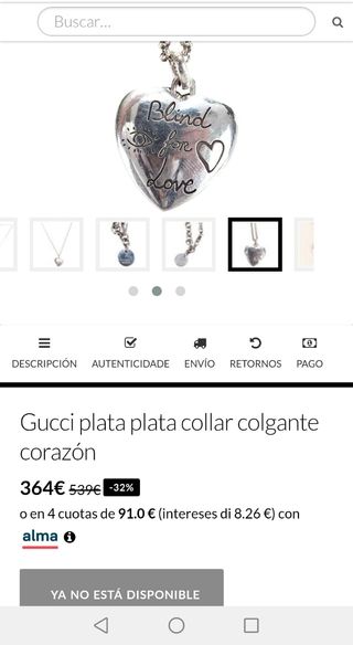 Collar Gucci plata corazón