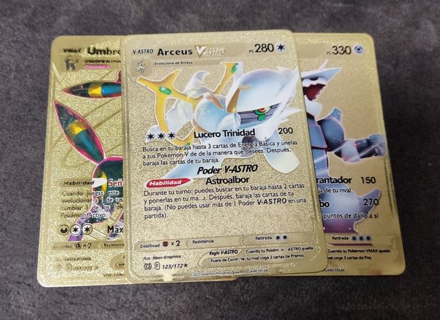 Lote 3 Cartas Pokémon Doradas Metalizadas
