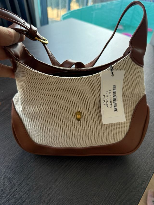 Bolso bandolera beige y marrón
