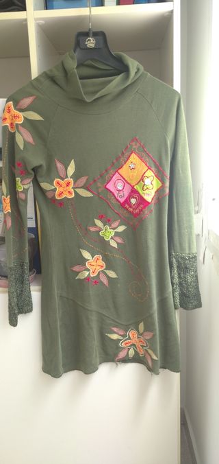 Vestido algodón verde estampado