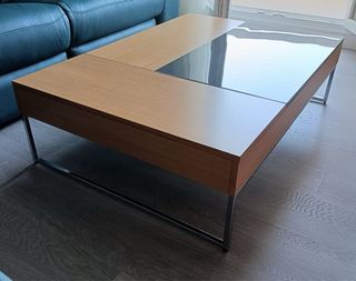 Mesa centro elevable cristal roble macizo.
