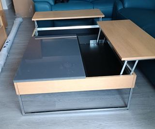 Mesa centro elevable cristal roble macizo.