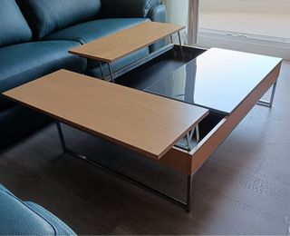 Mesa centro elevable cristal roble macizo.
