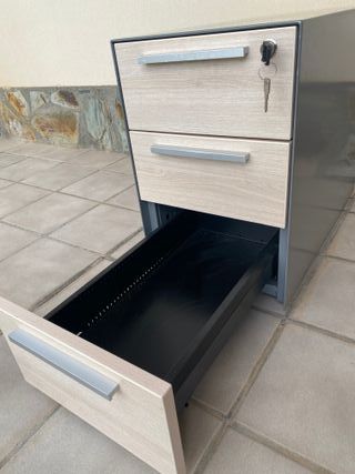 Cajonera 3 cajones - Madera y metal con ruedas