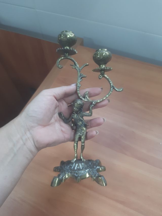 Candelero antiguo dorado metal