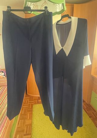 Traje ceremonia mujer azul blanco