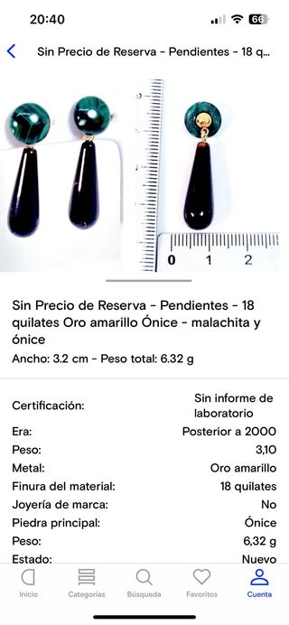 Pendientes oro 18k - Malaquita-Ónice