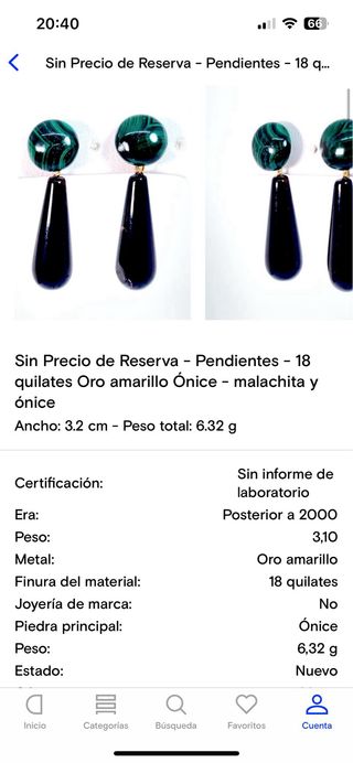 Pendientes oro 18k - Malaquita-Ónice