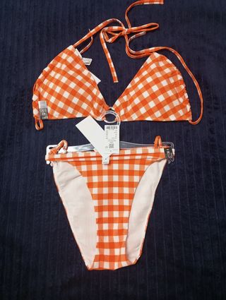 Bikini Etam cuadros naranja-blanco