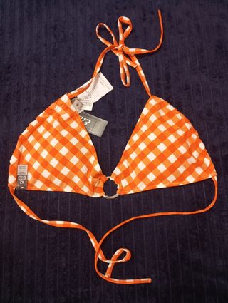 Bikini Etam cuadros naranja-blanco