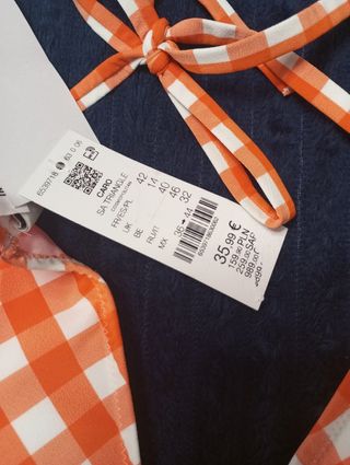 Bikini Etam cuadros naranja-blanco