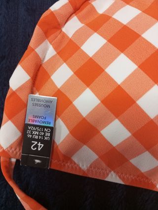 Bikini Etam cuadros naranja-blanco