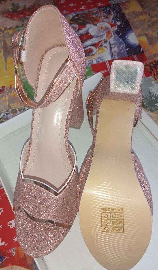 Zapatos tacón grueso glitter rosa