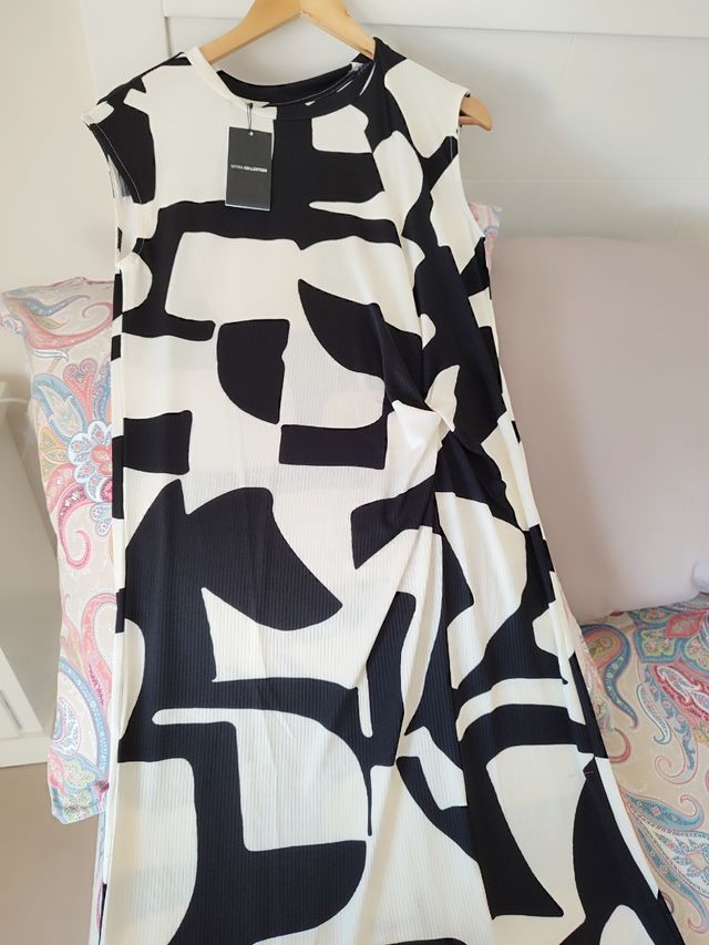 Vestido rgo blancoly negr, S, Sfera,con etiqueta