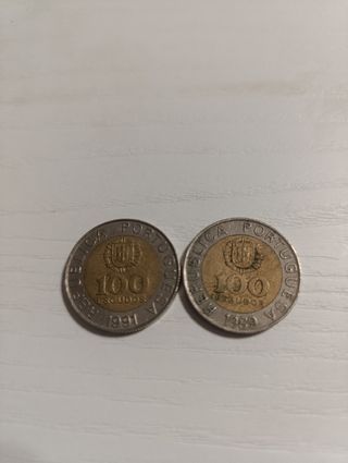 2 Monedas Portugal 100 Escudos 1989-1991