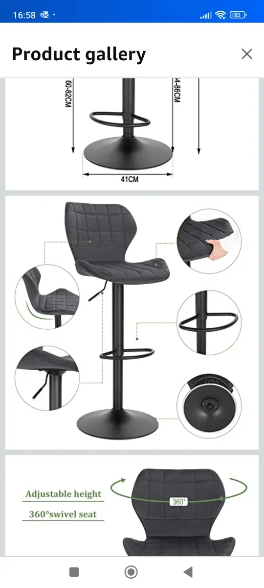 ✅Taburete bar cocina negro terciopelo nuevo