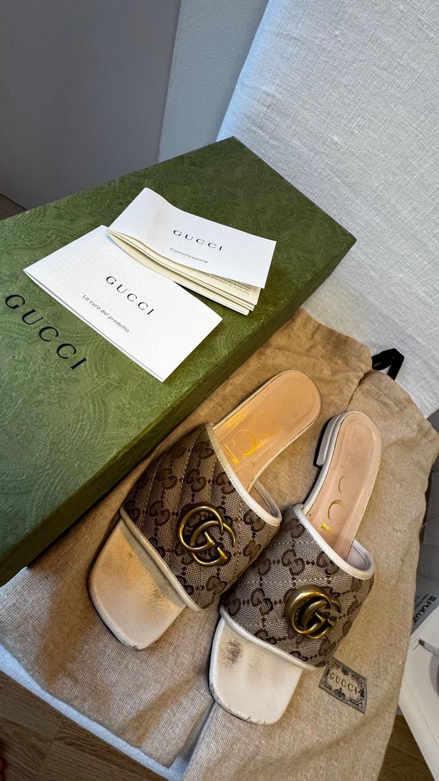 Chanclas Gucci GG - Beige/Marrón