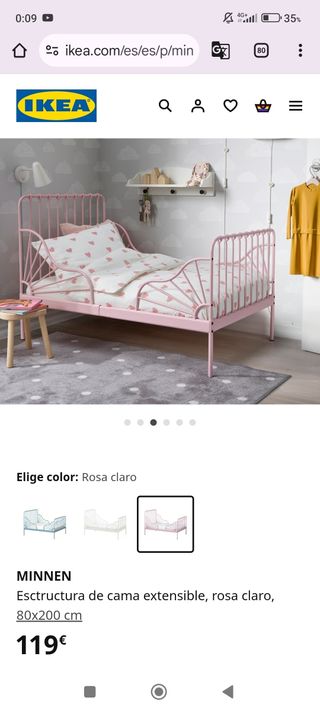 MINNEN Cama extensible+ SOMIER rosa 80x200 IKEA 