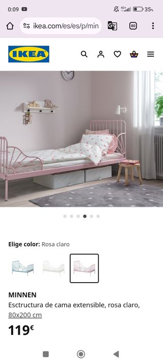 MINNEN Cama extensible+ SOMIER rosa 80x200 IKEA 
