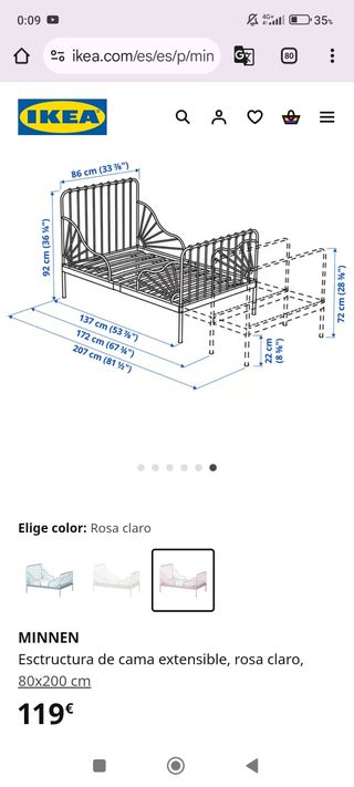 MINNEN Cama extensible+ SOMIER rosa 80x200 IKEA 