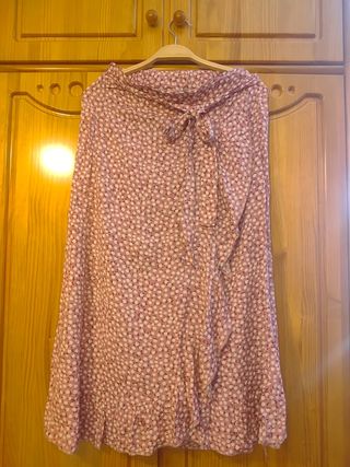 Falda larga floral rosa