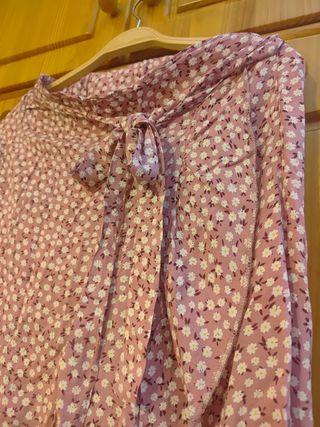 Falda larga floral rosa