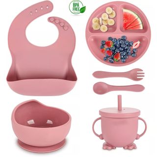 Set vajilla bebé silicona rosa