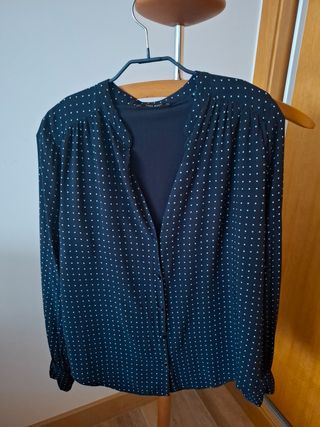 Blusa Zara Basic L -Azul marino - lunares