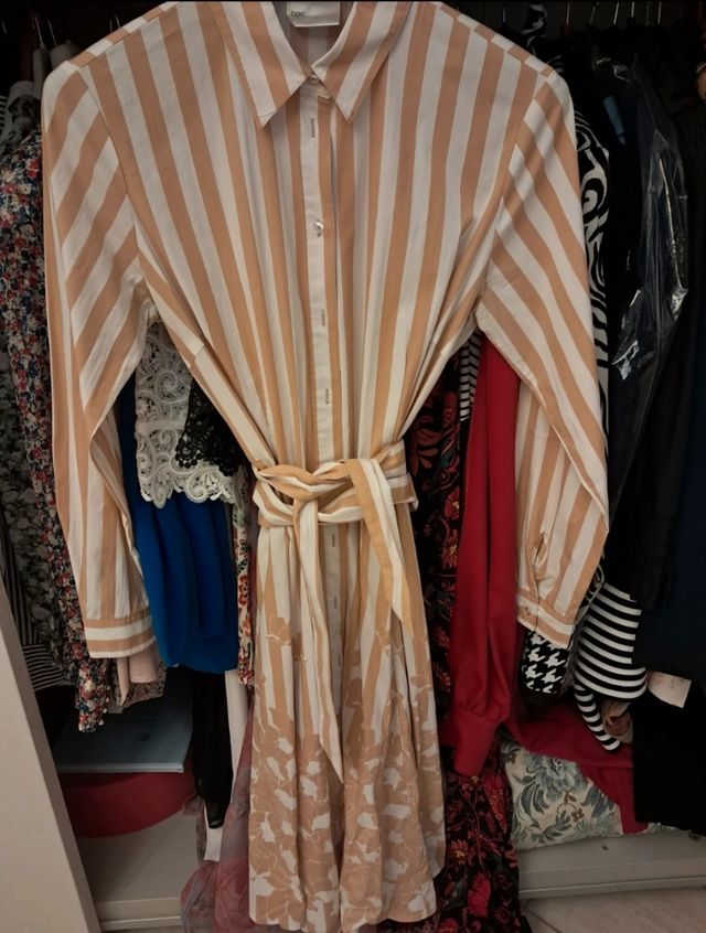 Vestito camicia a righe beige/bianco tg XL.