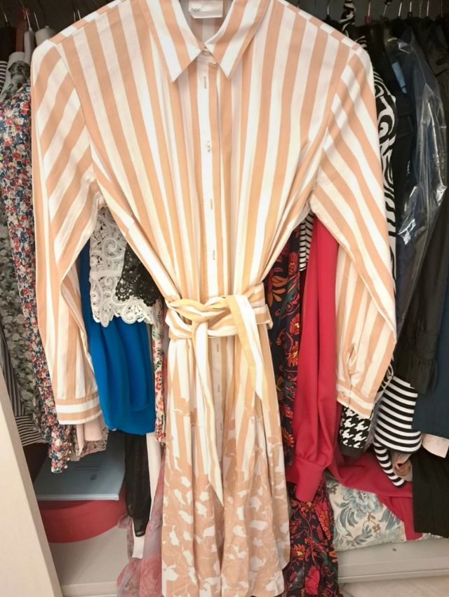 Vestito camicia a righe beige/bianco tg XL.