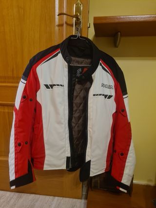 Cazadora moto SHUA roja y blanca.