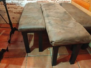 3 bancos terciopelo marrón - hierro negro