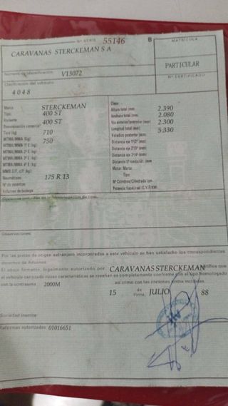 Caravana Sterckeman 750kg urge venta