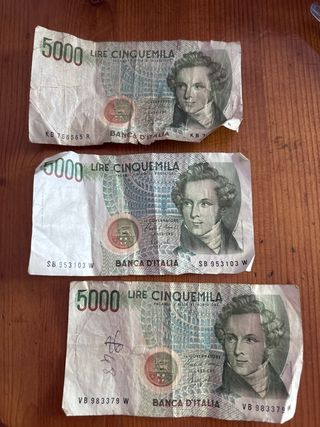 3 Banconote 5000 Lire Italia