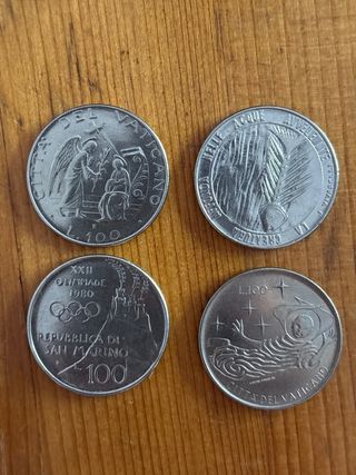4 monete 100 lire Vaticane e San Marino