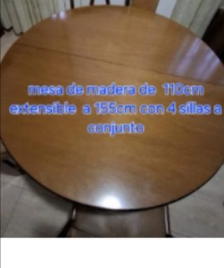 Mesa redonda madera + 4 sillas