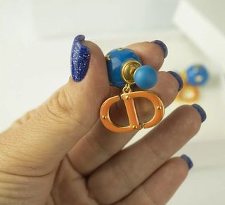 Pendientes Dior tribales azul y dorado Mujer Charm