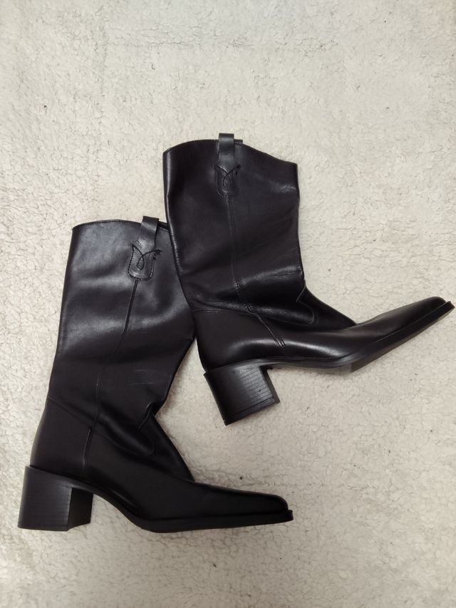 Botines cowboy negros piel mujer