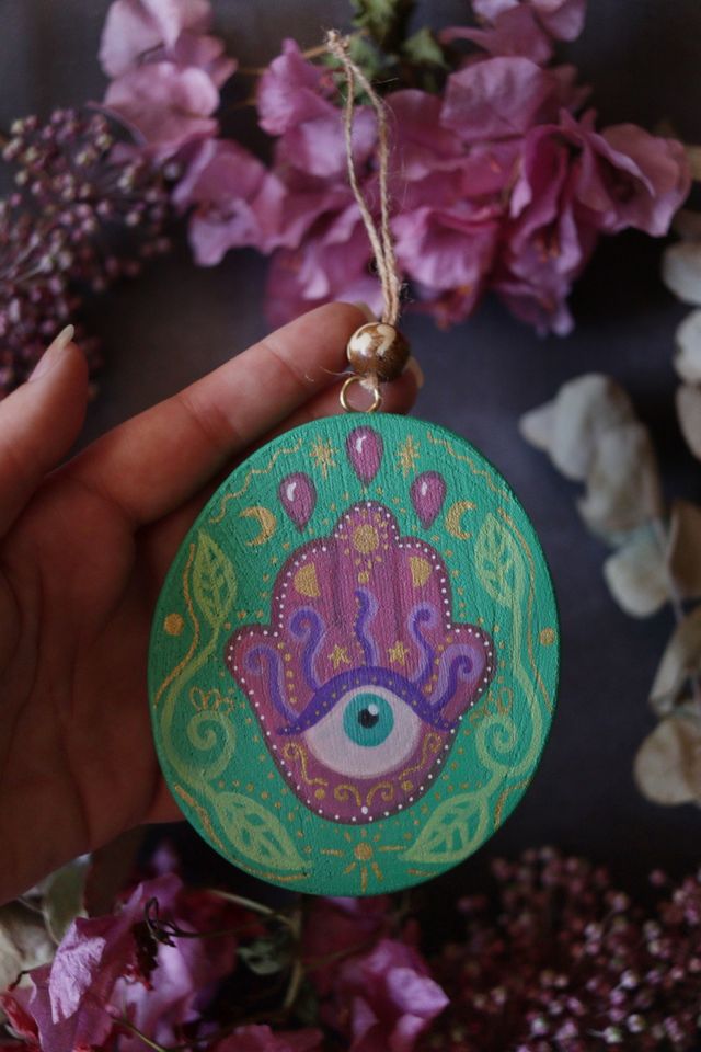 Amuleto Hamsa pintado a mano