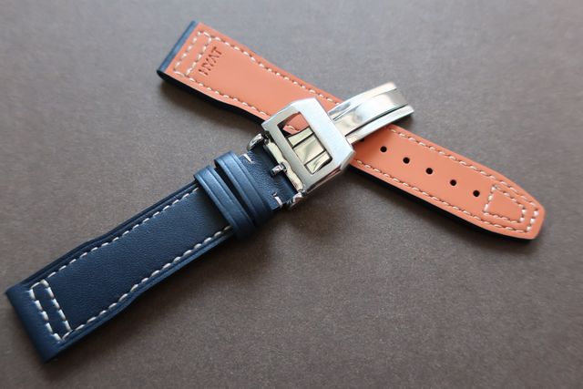 Correa 20mm Piel Azul naranja estilo IWC y Deplo