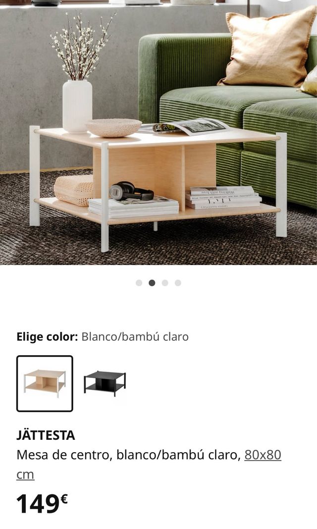 Mesa JÄTTESTA 80x80 cm blanco/bambú