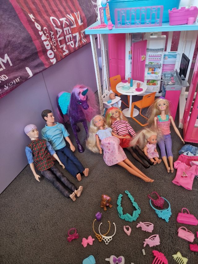 Casa Barbie + barbie + cavallo + macchina e acce